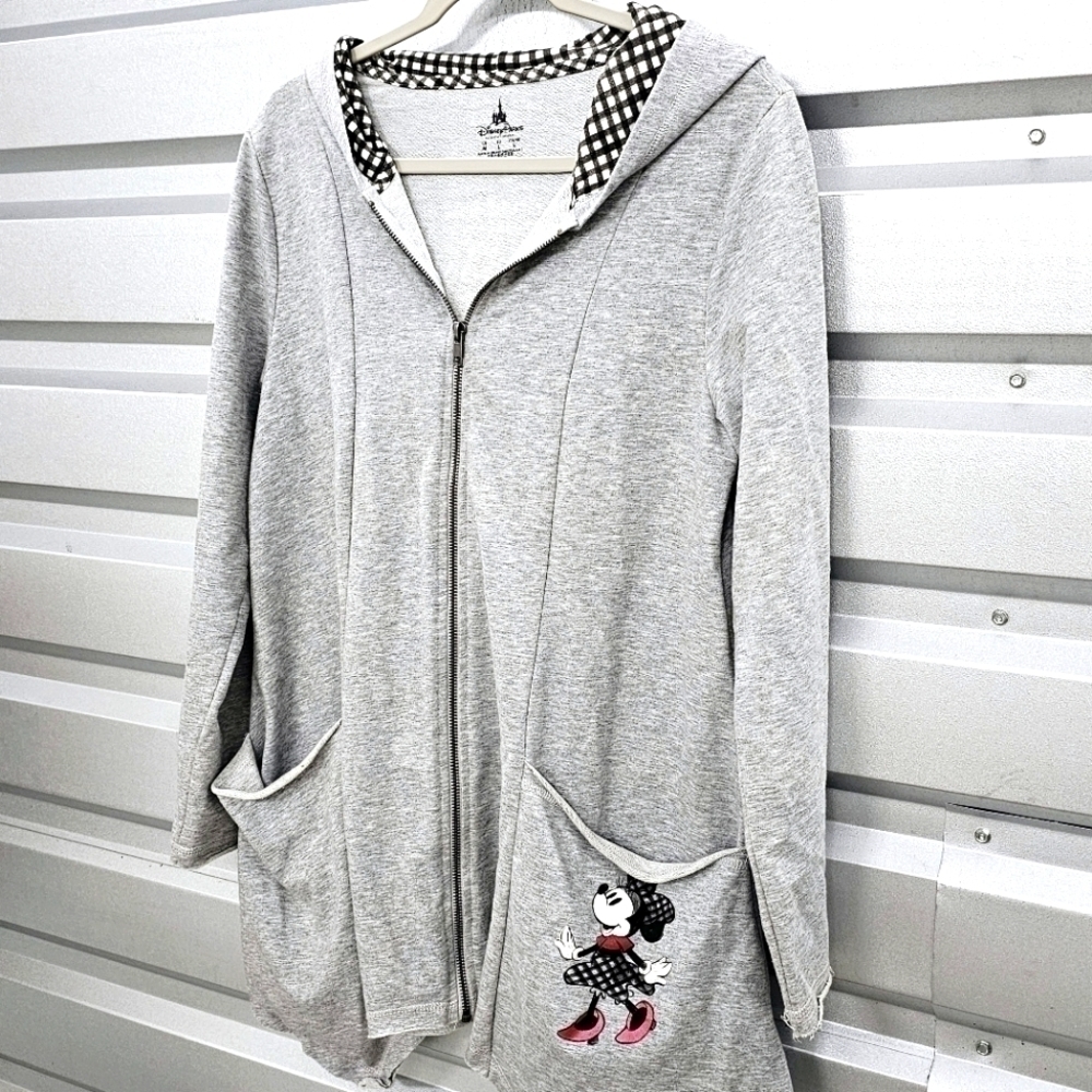Disney Parks Minnie Mouse Oversized Embroidered Gray Tunic Hoodie - Picture 3 of 6